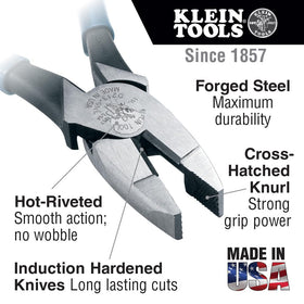 Klein Tools 80020 lineman's pliers close-up rivet for enhanced cutting power
