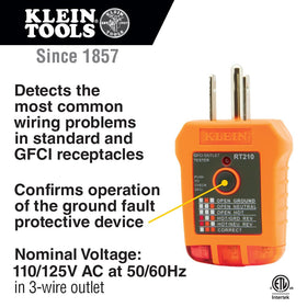 Klein Tools 80077 GFCI receptacle tester identifies wiring problems