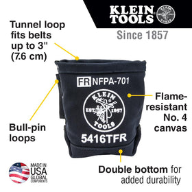Klein Tools 80081 flame-resistant canvas bolt bag ready for NFPA-701 protection