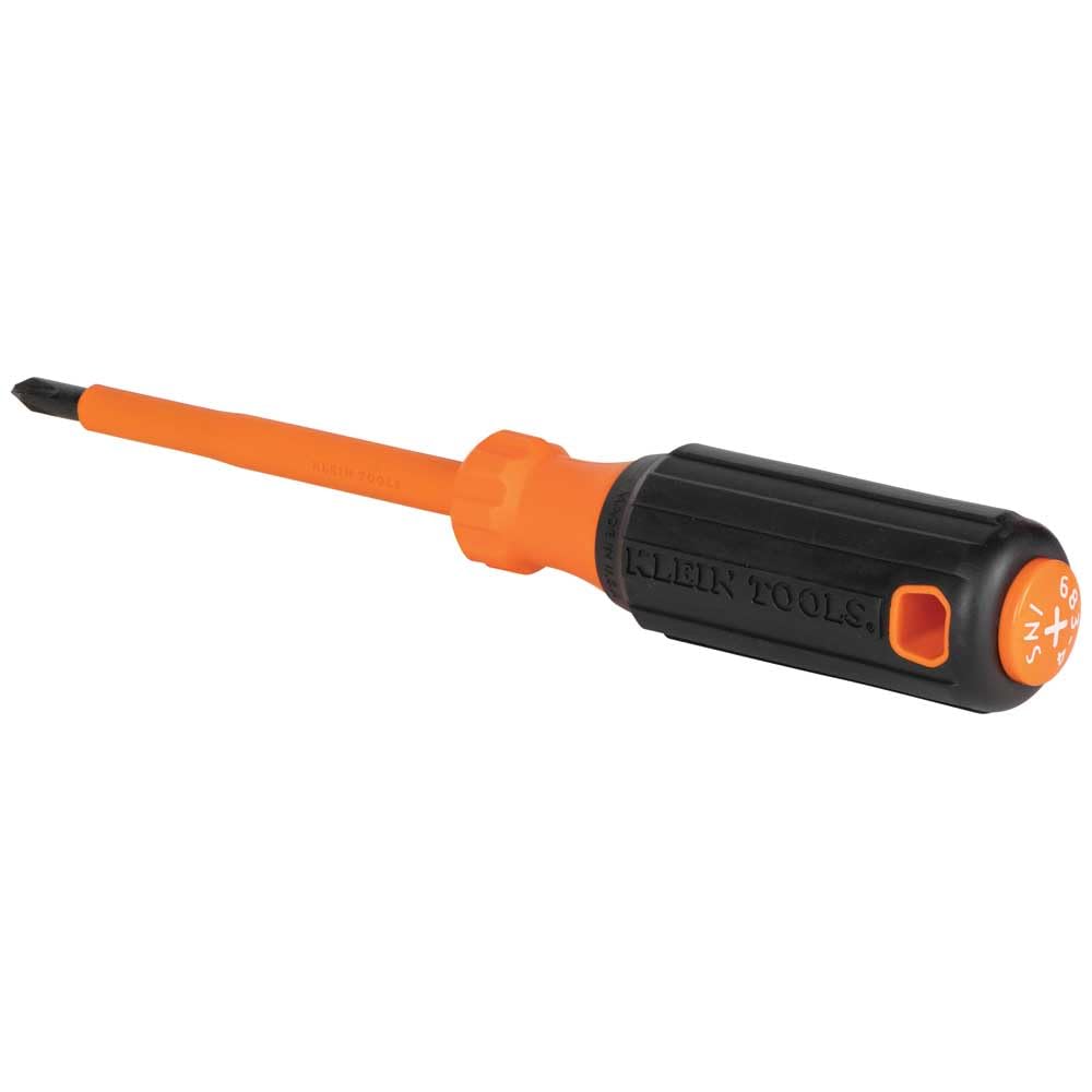 Klein Tools 85076INS slotted 3/16-inch screwdriver, six-inch round shank for tight spaces.