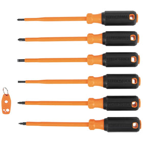 Klein Tools 85077INSR full screwdriver set laid out for easy inspection and selection.