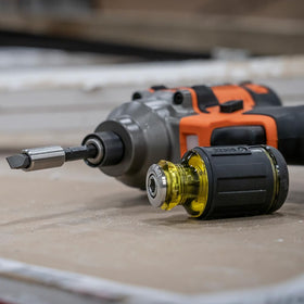 Klein Tools 85515HD stubby driver handle with stored bits inside the handle.