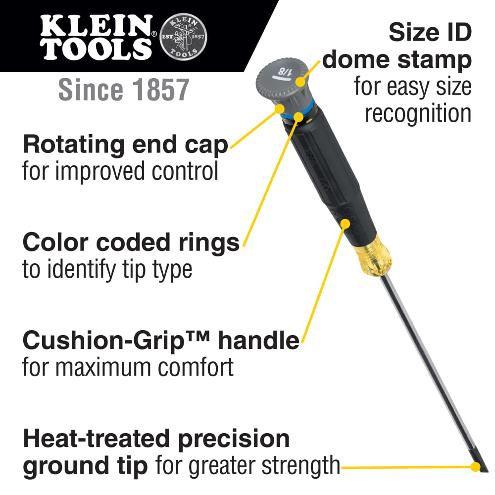 Klein Tools 85615 flat-tip screwdrivers for small fasteners with precise blades.