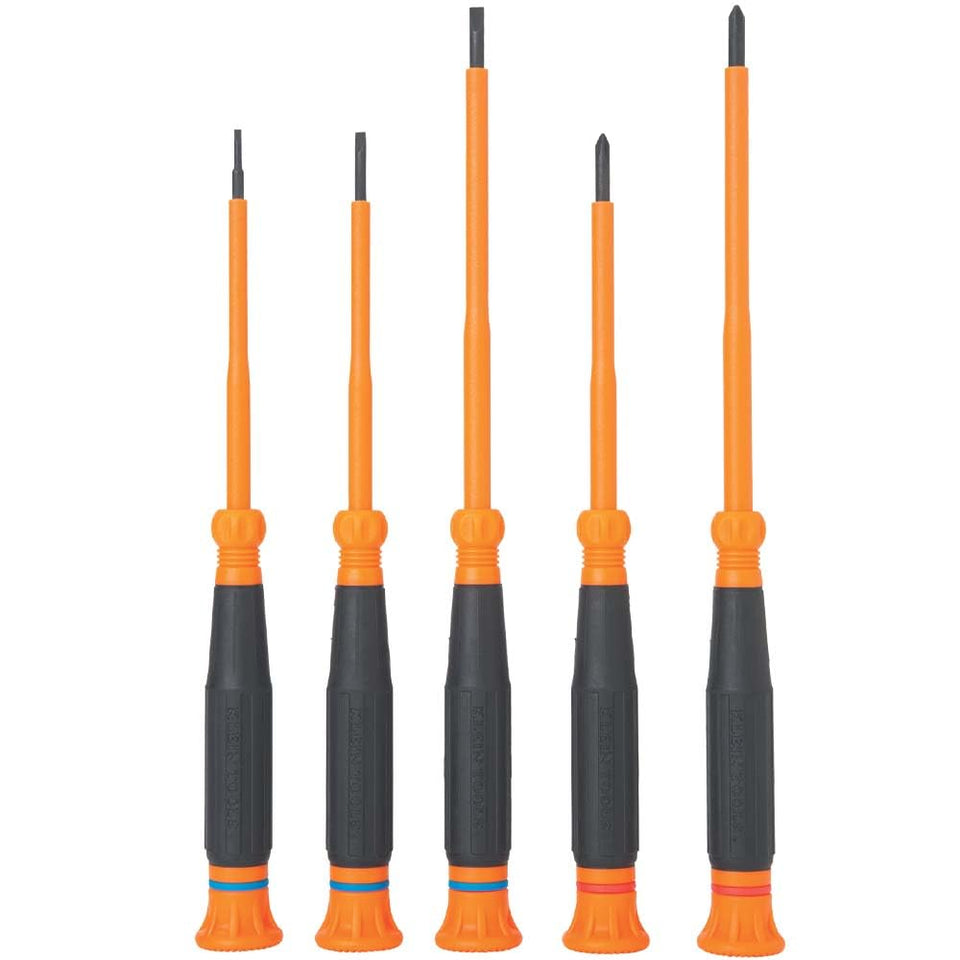 Klein Tools 85615INS mini precision screwdriver set with all tips, ideal for tight spaces.