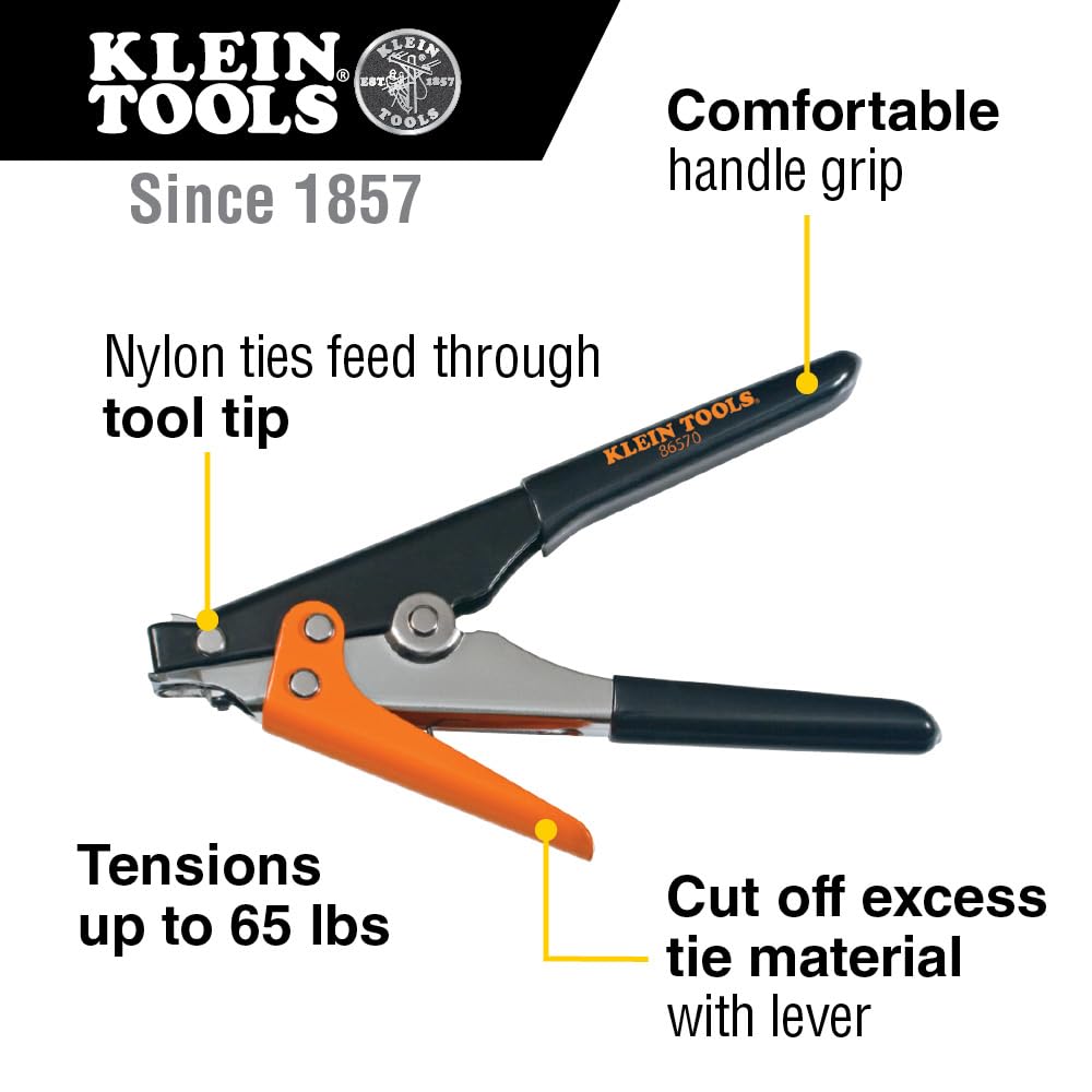 Klein Tools 86570 comfort grip handles reduce hand fatigue during tensioning.