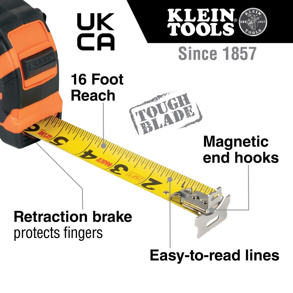 Klein Tools 9216 tape measure with bold lines for fast readings