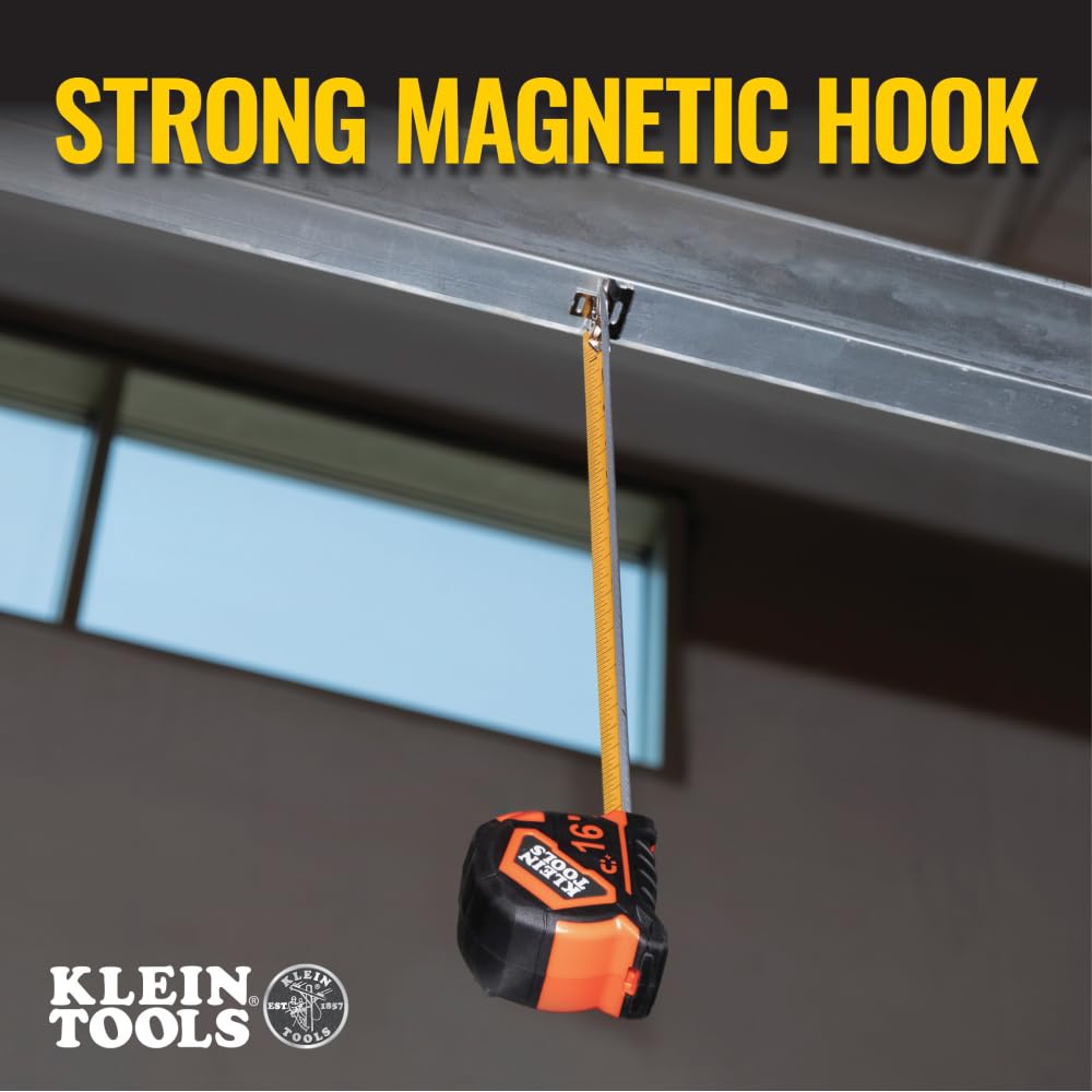 Klein Tools 9216 tape measure with retraction brake for finger safety