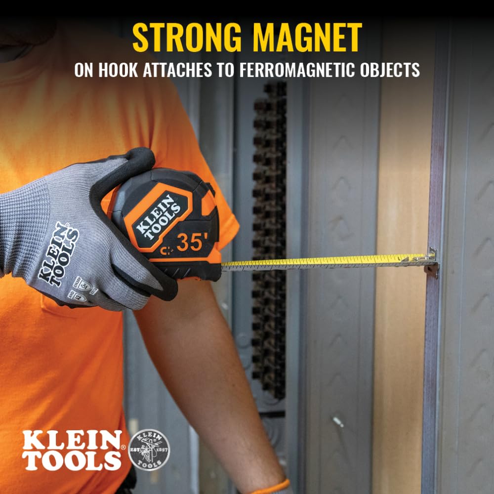 Klein Tools 9235 nylon-coated blade preserves legibility in tough jobsite conditions.