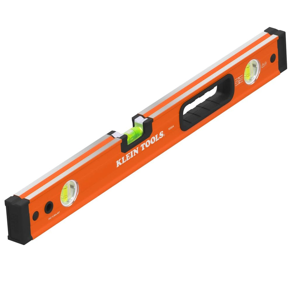 Klein Tools 93524 front view box level with bright orange body for easy site visibility