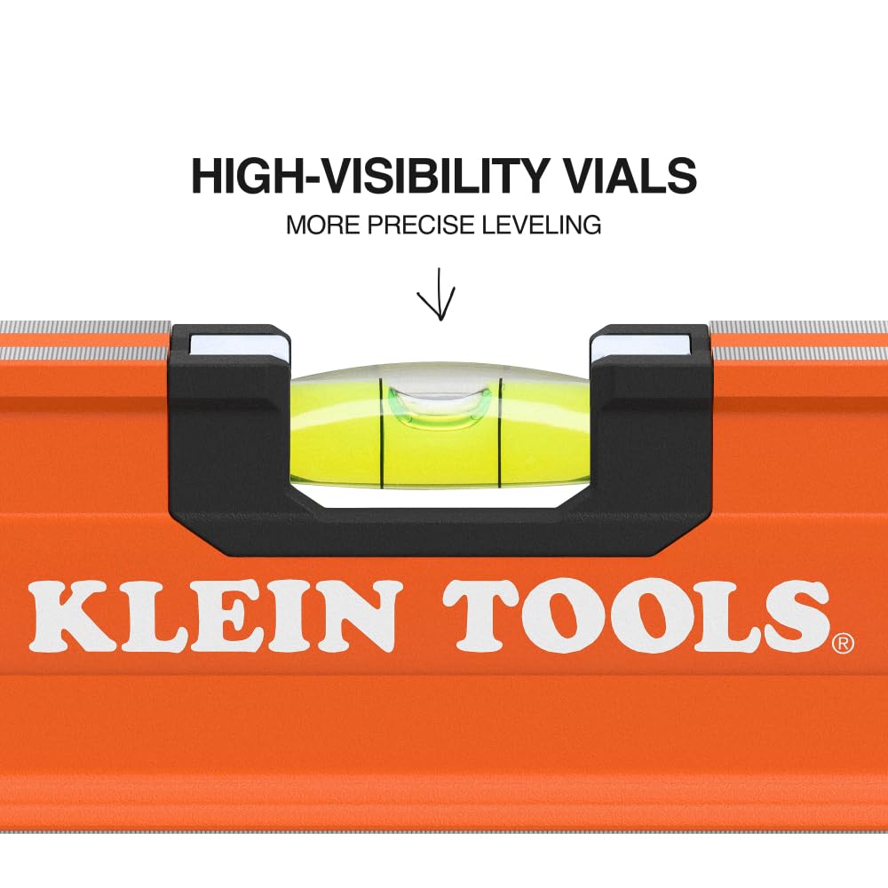 Klein Tools 93524 three vials closeup showing precise level and angle checks