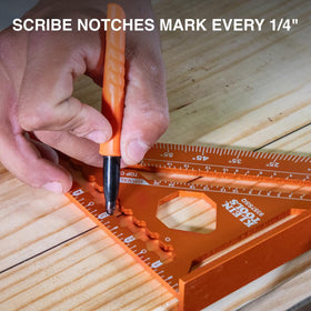 Klein Tools 9357SSQ scribe notches help create even 1/4-inch marks