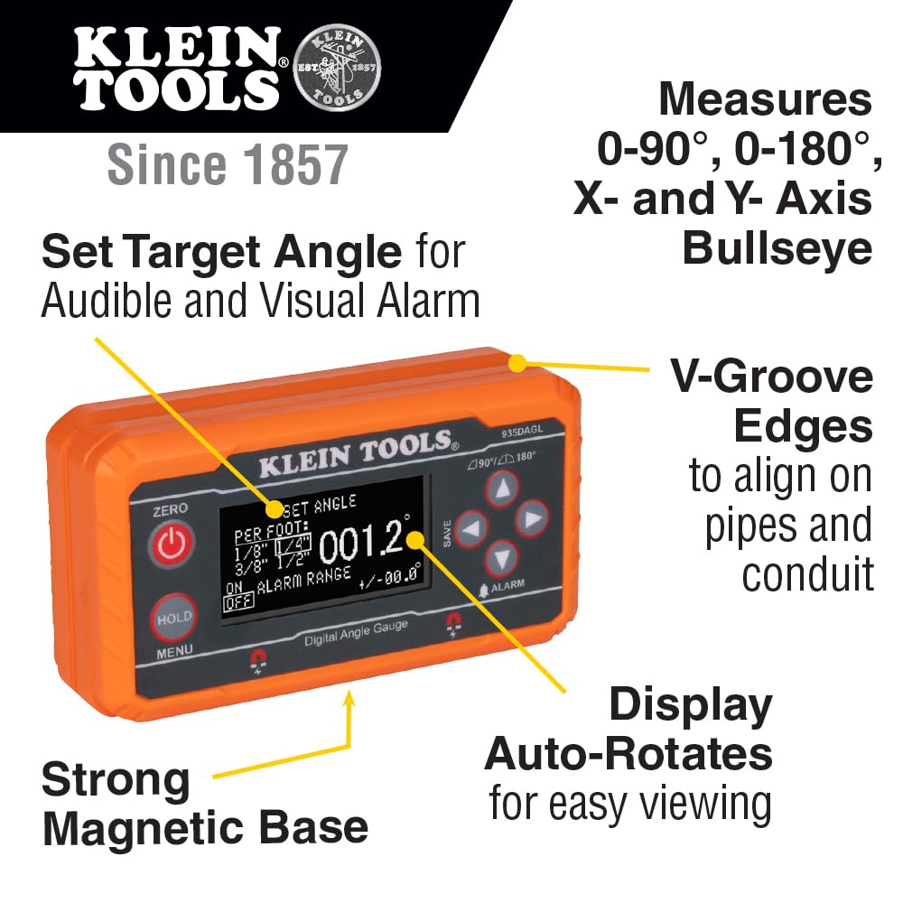 Klein Tools 935DAGL audible alarm confirms target angle without constant checking