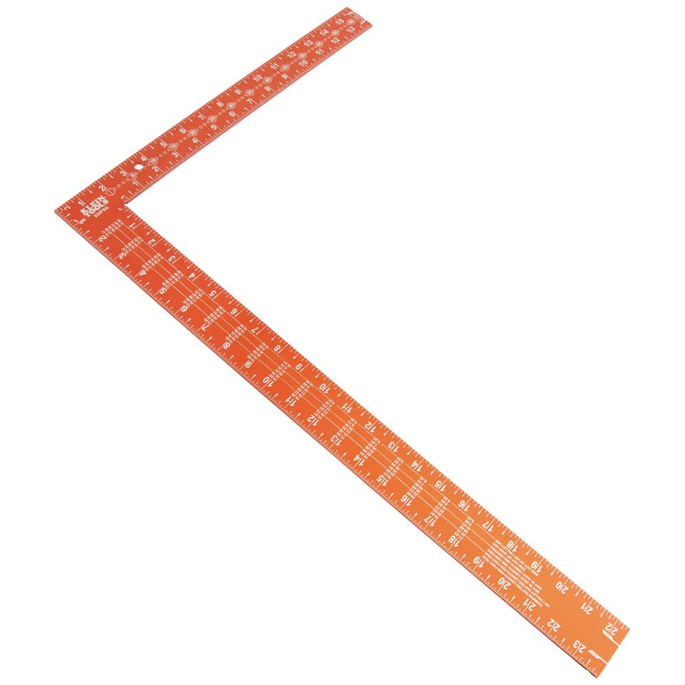Klein Tools 935FSQ framing square with laser etched markings for fast, accurate measurements.