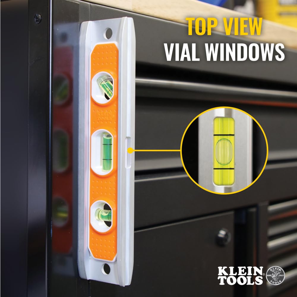 Klein Tools 935R level V-groove for conduit and curved surfaces.