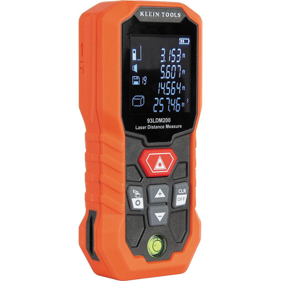 Klein Tools 93LDM200 front view, compact handheld laser distance measure for quick measurements.