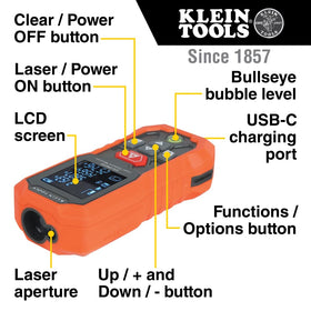 Klein Tools 93LDM200 screen display with high contrast for easy reading.