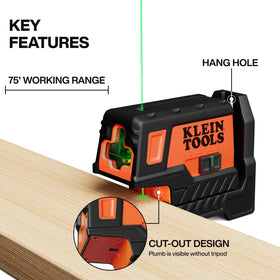 Klein Tools 93MCLPG bright green cross lines improve visibility for precise alignment tasks