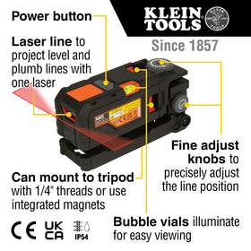 Klein Tools 93PTL 360-degree rotation for flexible line projection at any angle.