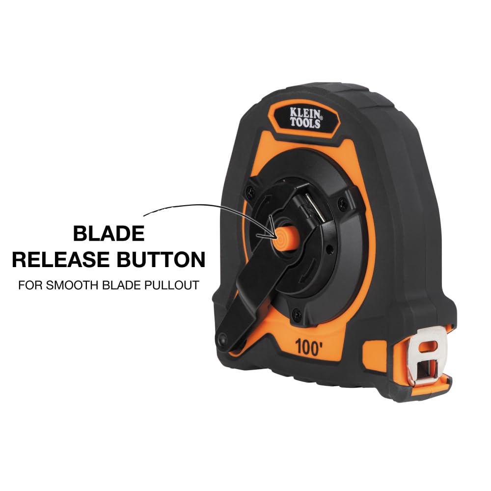 Klein Tools 94100CR lanyard slot helps secure the tape during tasks.