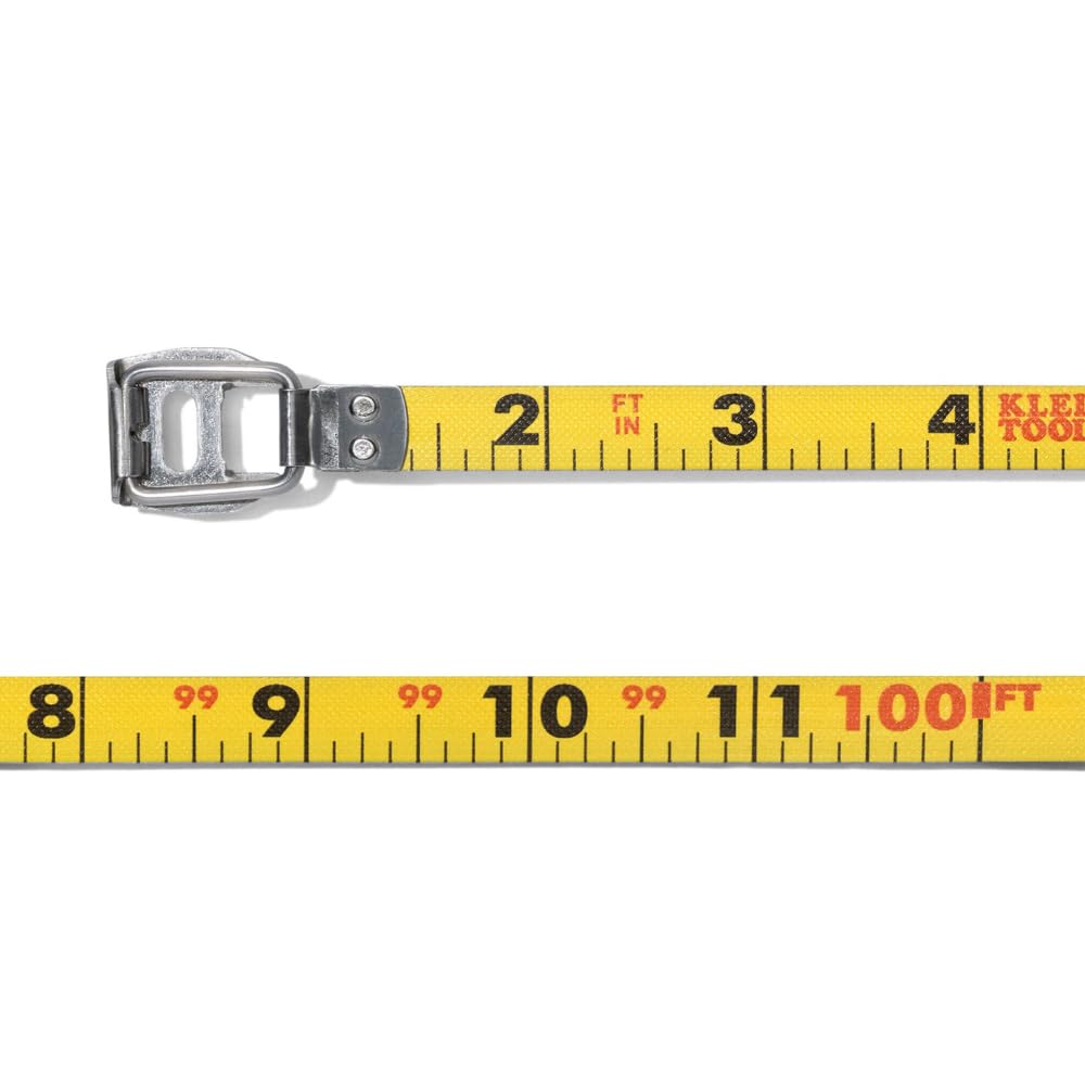 Klein Tools 94100CR compact 100-foot tape for reliable outdoor measurements.