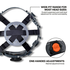 Klein Tools adjustable suspension frame for customizable height and balance.