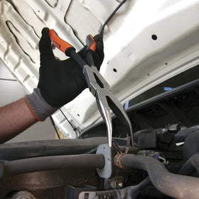 Klein Tools 71402 bent-nose pliers for precise handling in cramped spaces.