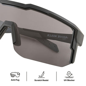 Klein Tools Blade Safety Glasses anti-fog coating keeps lenses clear at dusty job sites.