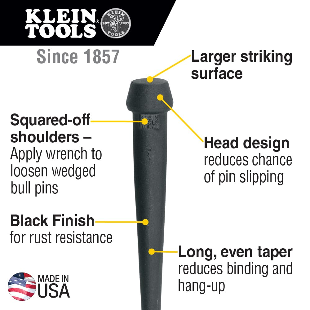 Klein Tools heat-treated bull pin with rust-resistant black finish