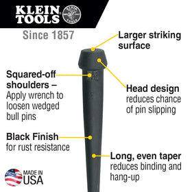 Klein Tools heat-treated bull pin with rust-resistant black finish