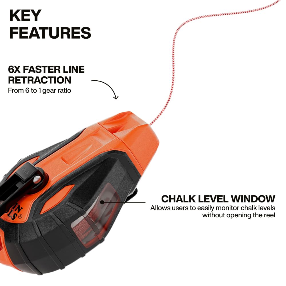 Klein Tools CHLK100S chalk level window lets you monitor chalk without opening.