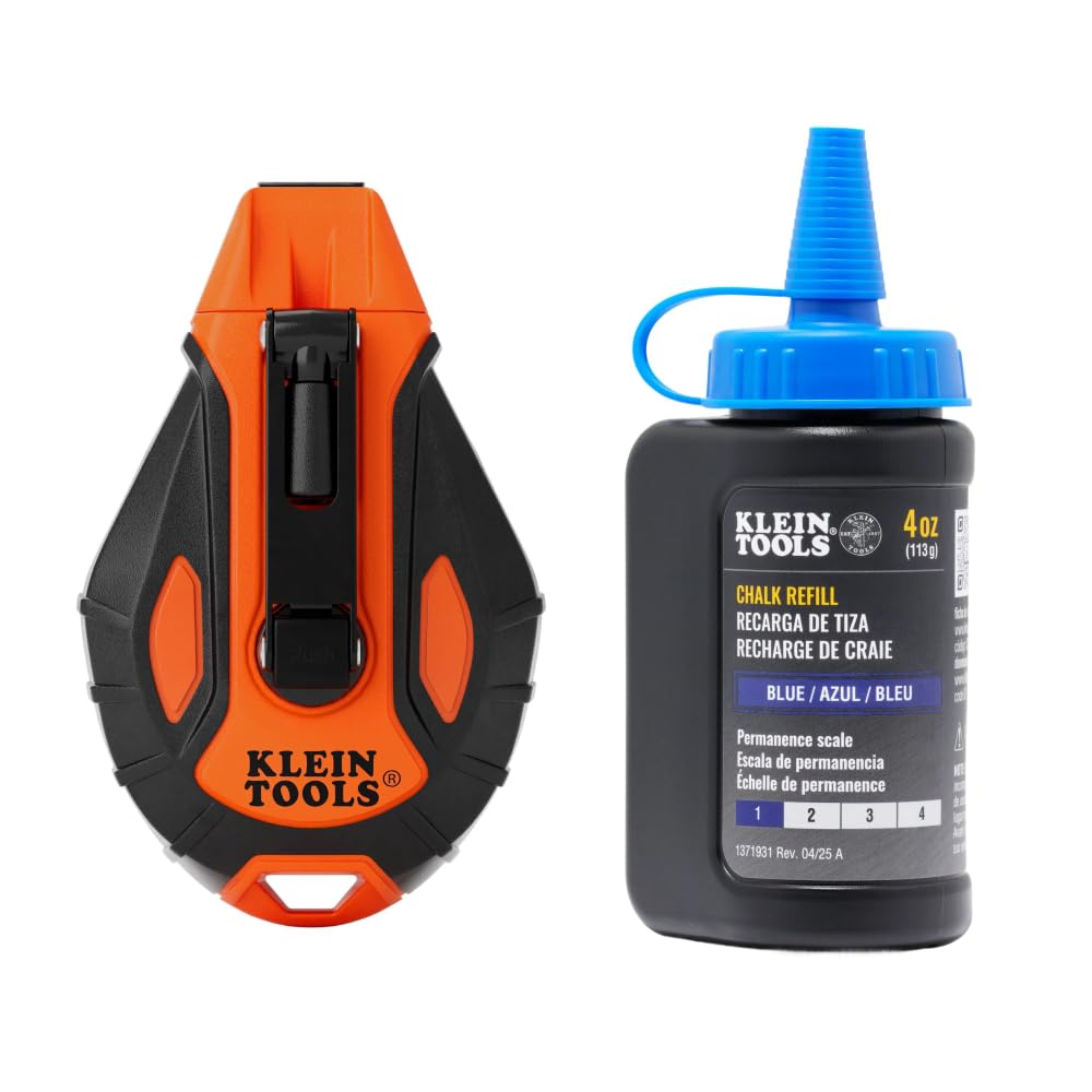 Klein Tools CHLK100S chalk reel with 100-foot line for precise layout on site.