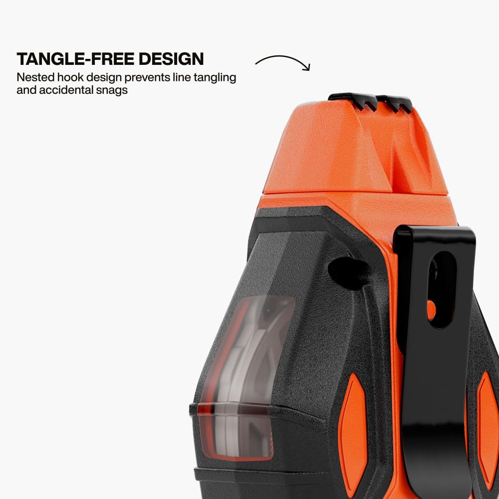 Klein Tools CHLK100S nested hook design keeps hook flush to reel.
