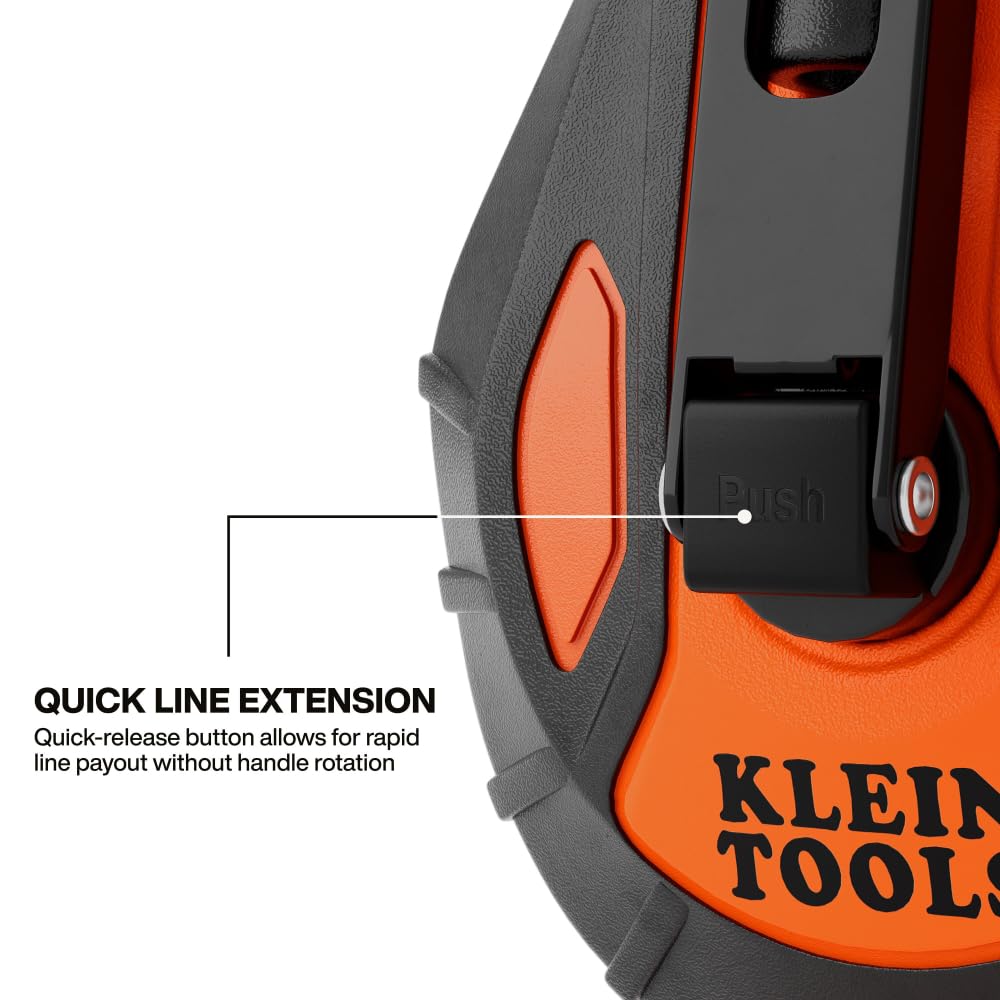 Klein Tools CHLK100S quick-release spool enables rapid line extension.