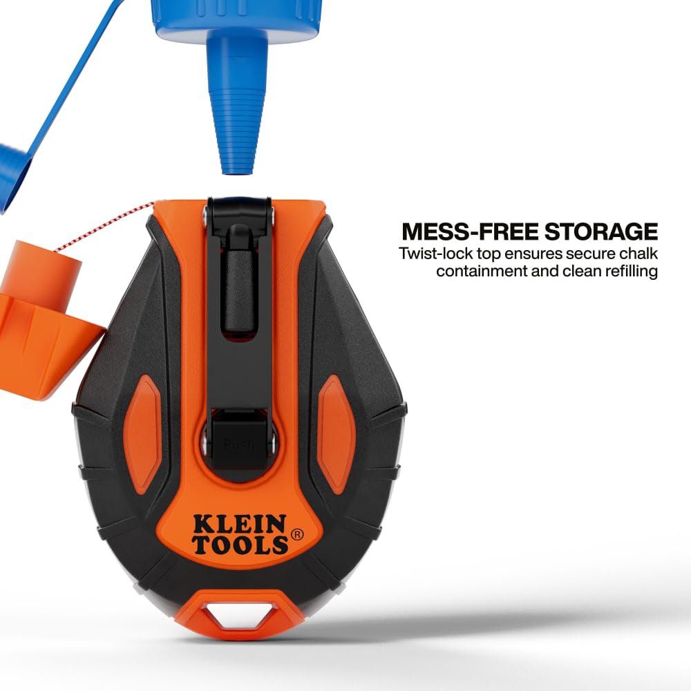 Klein Tools CHLK100S twist-lock top prevents chalk spills during transport.