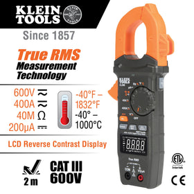 Klein Tools CL390 AC/DC current measurement with clamp enables fast circuit checks.