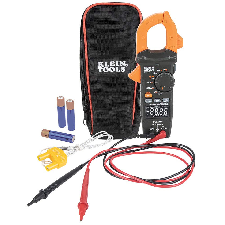 Klein Tools CL390 front view with hi-visibility display for easy reading.