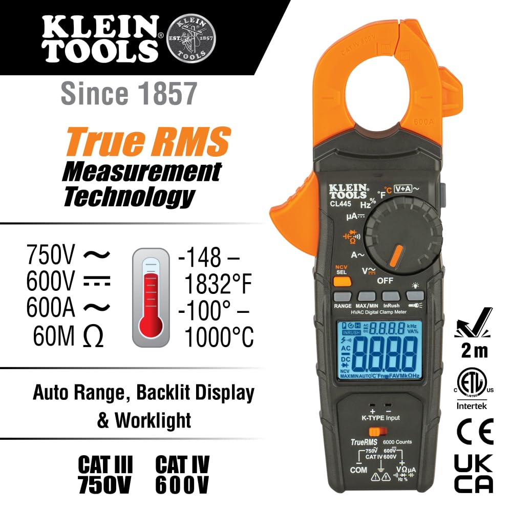 Klein Tools CL445 LCD display shows readings clearly for quick checks