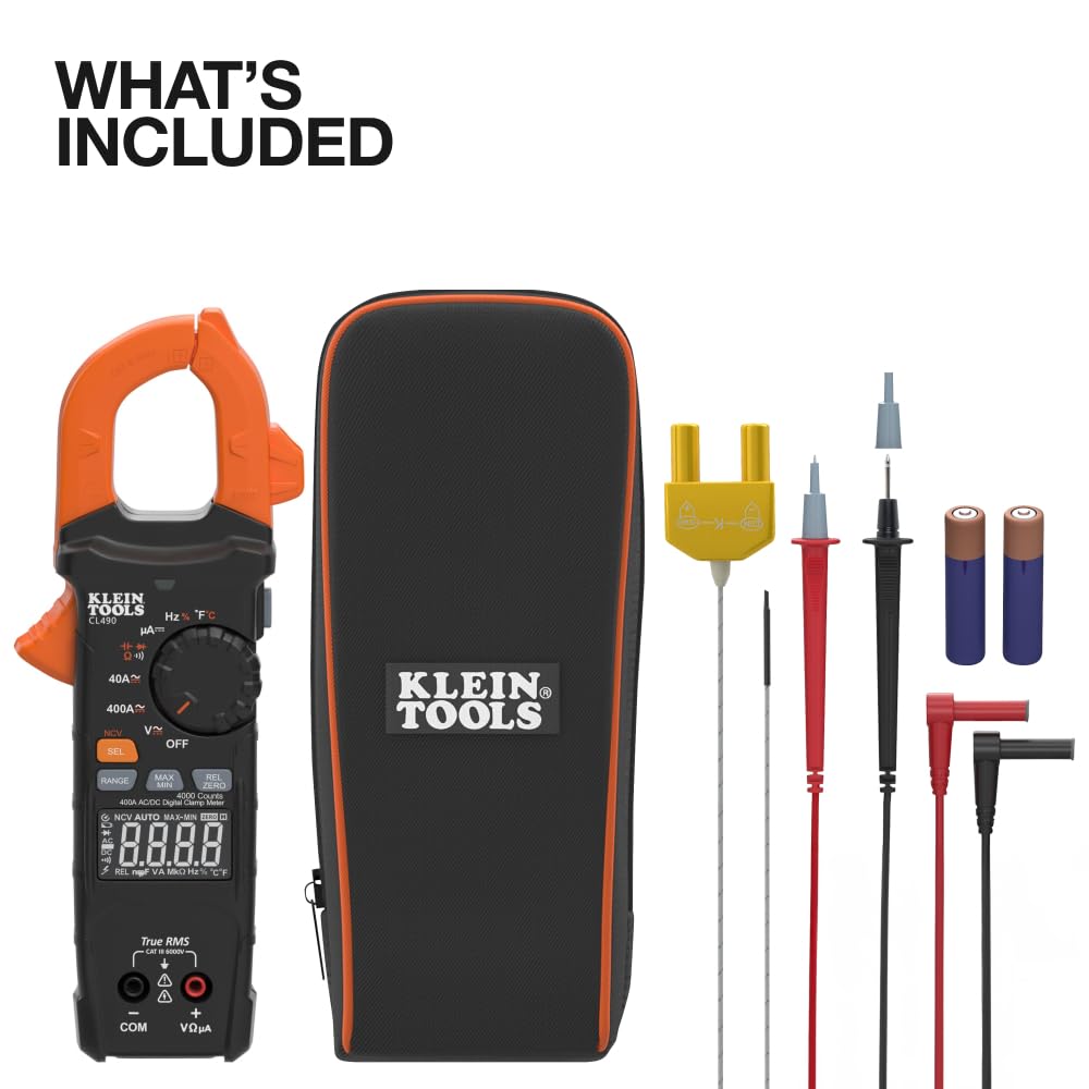 Klein Tools CL490 with TRMS precision for accurate readings across ranges.