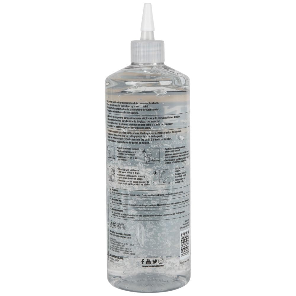 Klein Tools 51028 lubricant in use during conduit installation through finished spaces.