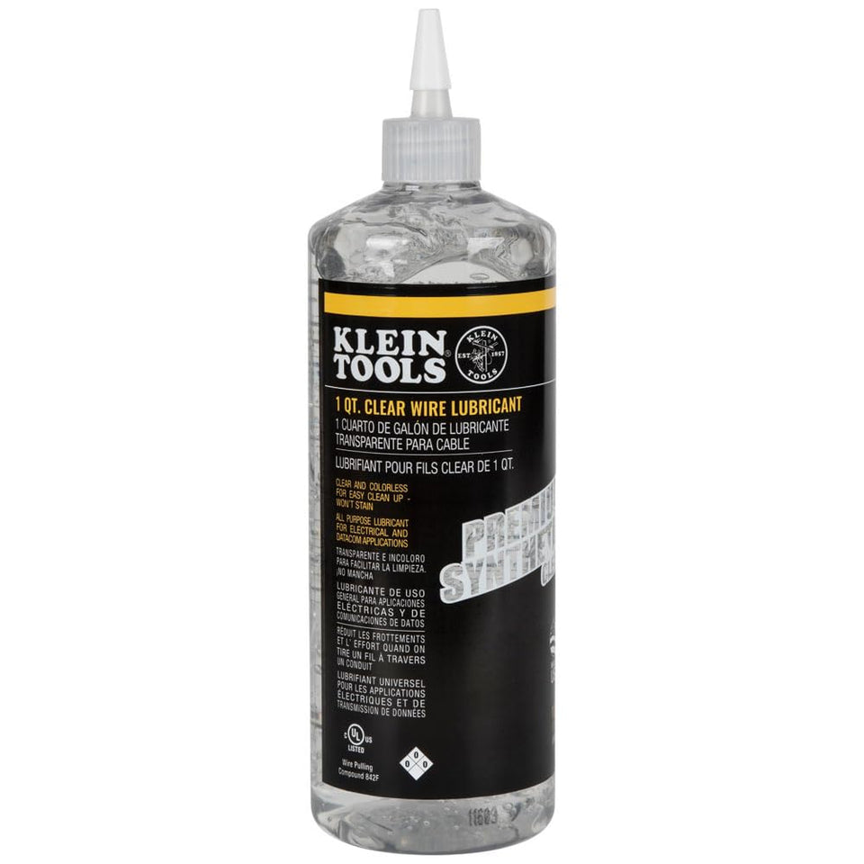 Klein Tools 51028 clear lubricant bottle for stain-free cable pulls.