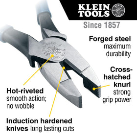 Klein Tools D213-8NE cross-hatched jaws provide secure grip during wire work.