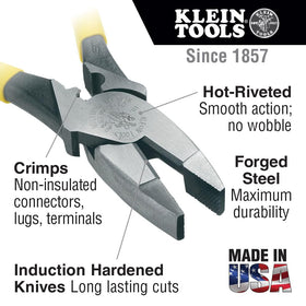 Klein Tools D213-9NE-CR pliers side view: high-leverage design for tougher cuts