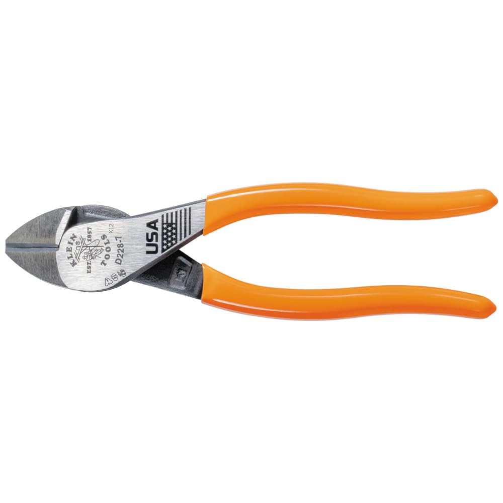 Klein Tools D228-7 pliers in hand with plastic-dipped handles for comfort