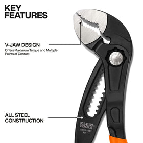 Klein Tools D50510B curved-jaw close-up showing multiple contact points for secure grip.