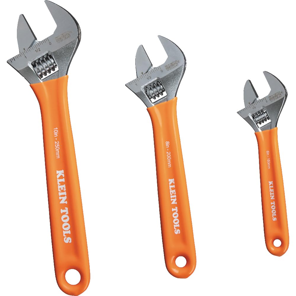 Klein Tools D5073 6-inch adjustable wrench with dipped handle for easier grip.