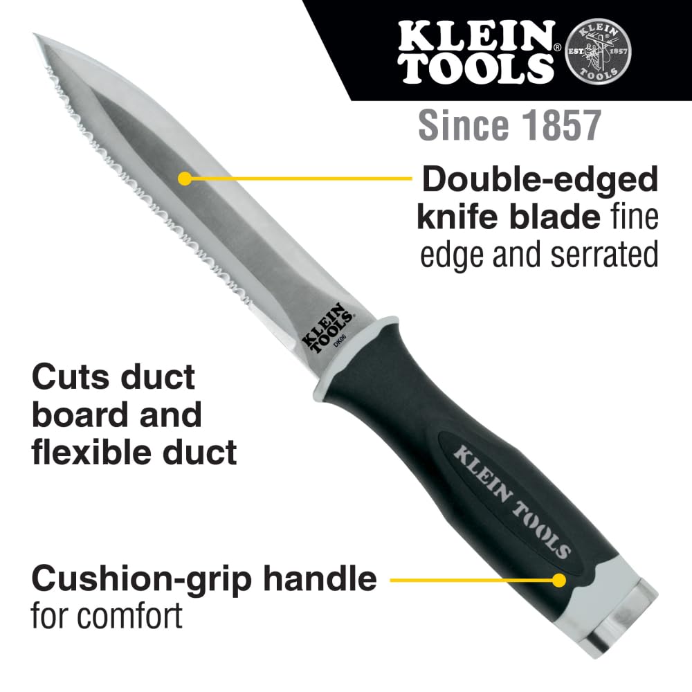 Close up of serrated blade on the DK06 for tough cuts