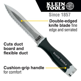 Close up of serrated blade on the DK06 for tough cuts