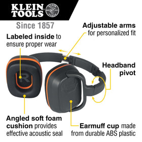 Klein Tools earmuffs with 25 dB NRR for effective site protection.