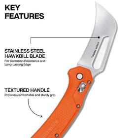 Klein Tools pocket knife hawkbill blade for stripping and cutting tasks.