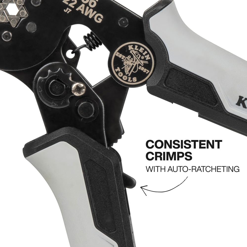 Klein Tools ergonomic grips reduce hand fatigue during crimping